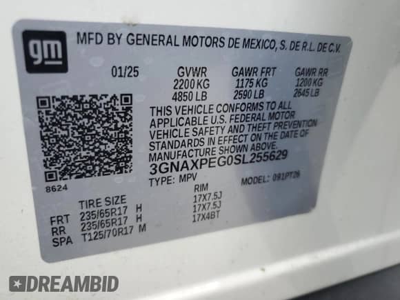 2025 Chevrolet Equinox AWD LT with VIN 3GNAXPEG0SL255629, listed as a Copart auction lot 86275885 with 15,014 mi miles and Clean title. Bid and sale history available at DreamBid. Image 12.