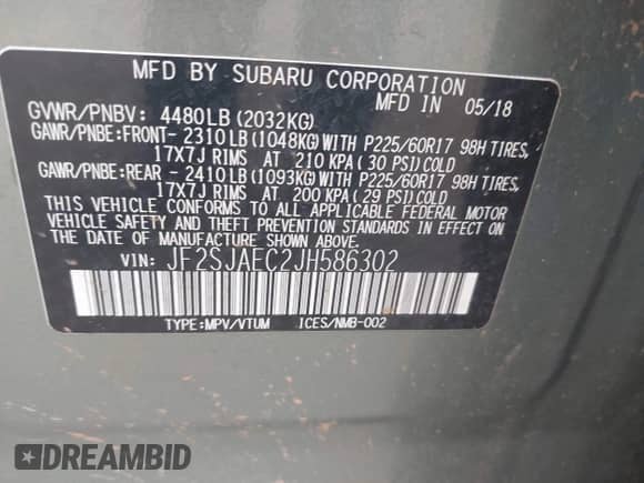 2018 Subaru Forester Premium z VIN JF2SJAEC2JH586302, wystawiony jako IAAI lot #43186549 z przebiegiem 122 233 mil mil oraz . Historia ofert i sprzedaży dostępna na DreamBid. Obrazek 9.