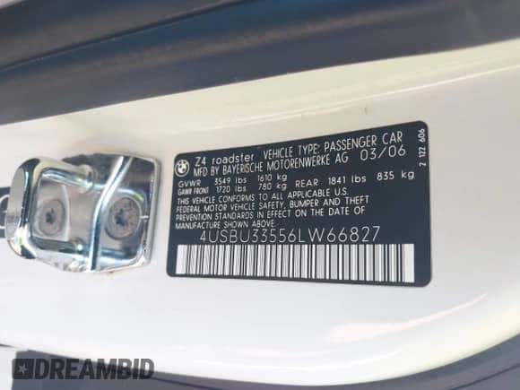 2006 BMW Z4 3.0i с VIN 4USBU33556LW66827, выставлен на аукционе IAAI как лот 42750131 с пробегом 111 536 миль миль и . История ставок и продаж доступна на DreamBid. Изображение 9.