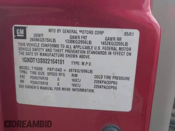 2002 Chevrolet TrailBlazer LS with VIN 1GNDT13S922164101, listed as a IAAI auction lot 43212917 with 285,275 mi miles and . Bid and sale history available at DreamBid. Image 9.