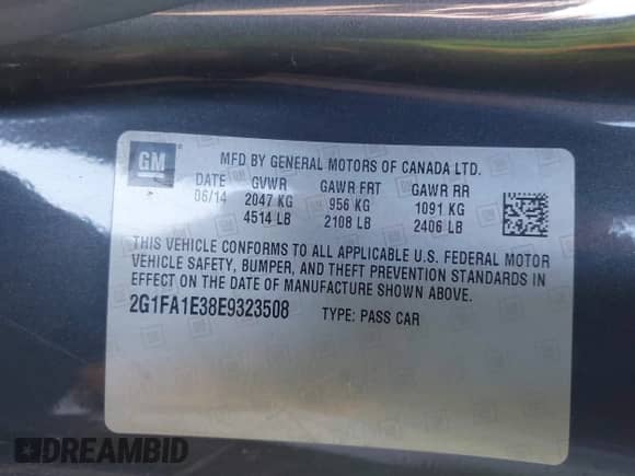 2014 Chevrolet Camaro LS with VIN 2G1FA1E38E9323508, listed as a IAAI auction lot 43540959 with 156,818 mi miles and . Bid and sale history available at DreamBid. Image 9.