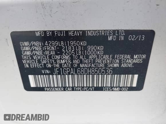 2013 Subaru Impreza Special Sports Premium с VIN JF1GPAL68DH850536, выставлен на аукционе IAAI как лот 43558343 с пробегом 168 500 миль миль и . История ставок и продаж доступна на DreamBid. Изображение 9.