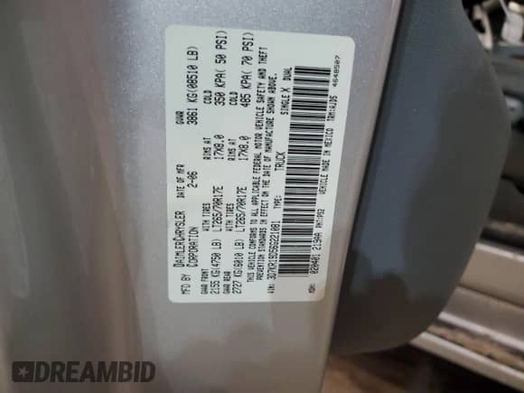 2006 Dodge 1500 SLT with VIN 3D7KR19D56G221081, listed as a Copart auction lot 47200185 with 275,243 mi miles and Salvage title. Bid and sale history available at DreamBid. Image 12.