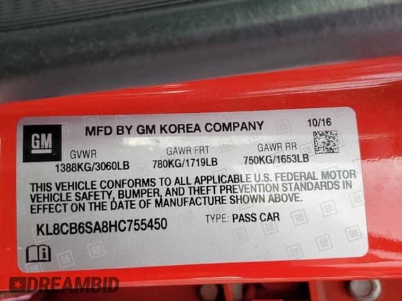2017 Chevrolet Spark LS с VIN KL8CB6SA8HC755450, выставлен на аукционе Copart как лот 84384095 с пробегом 91 452 миль миль и Списание • Salvage title. История ставок и продаж доступна на DreamBid. Изображение 13.