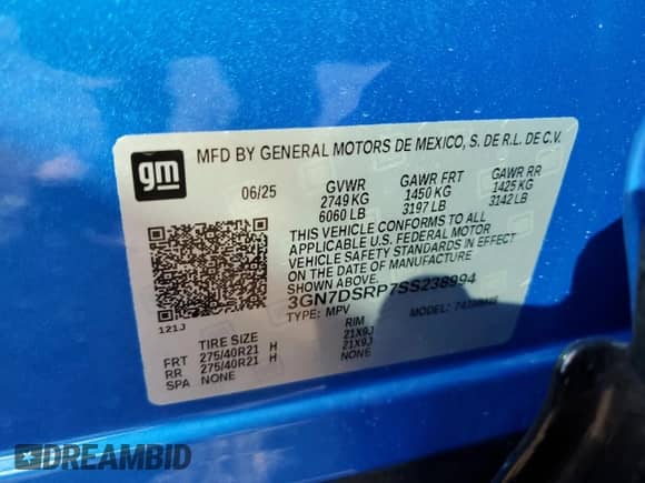 2025 Chevrolet Equinox EV RS с VIN 3GN7DSRP7SS238994, выставлен на аукционе Copart как лот 83827395 с пробегом 152 миль миль и Списание • Salvage title. История ставок и продаж доступна на DreamBid. Изображение 13.