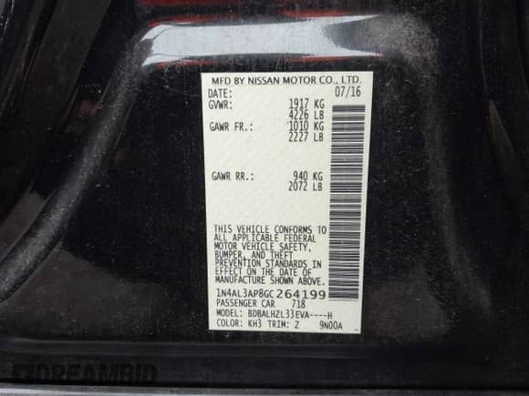 2016 Nissan Altima S with VIN 1N4AL3AP8GC264199, listed as a IAAI auction lot 43247758 with 147,525 mi miles and . Bid and sale history available at DreamBid. Image 9.