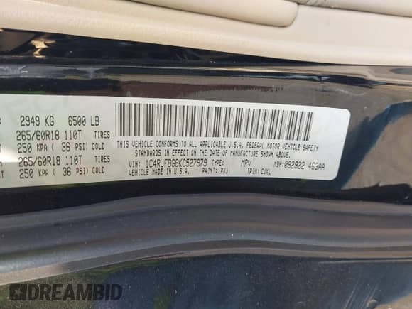 2019 Jeep Grand Cherokee Limited with VIN 1C4RJFBG8KC527979, listed as a IAAI auction lot 42932129 with 78,383 mi miles and . Bid and sale history available at DreamBid. Image 9.