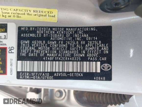 2014 Toyota Camry L с VIN 4T4BF1FK2ER440325, выставлен на аукционе IAAI как лот 43327460 с пробегом 126 798 миль миль и . История ставок и продаж доступна на DreamBid. Изображение 9.