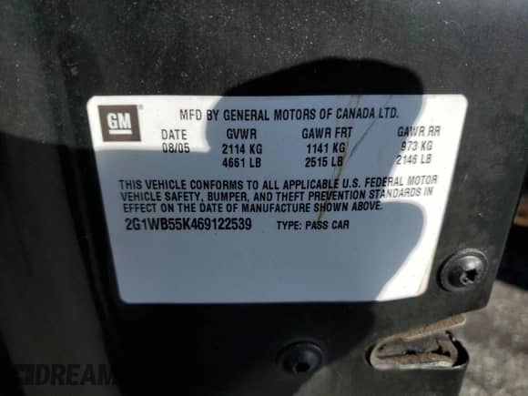 2006 Chevrolet Impala LS z VIN 2G1WB55K469122539, wystawiony jako Copart lot #70328175 z przebiegiem 160 960 mil mil oraz Szkoda całkowita • Salvage title. Historia ofert i sprzedaży dostępna na DreamBid. Obrazek 12.