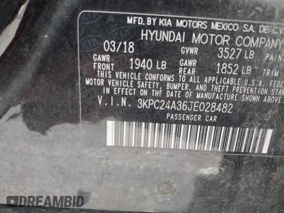 2018 Hyundai Accent SE z VIN 3KPC24A36JE028482, wystawiony jako IAAI lot #42320146 z przebiegiem 50 935 mil mil oraz . Historia ofert i sprzedaży dostępna na DreamBid. Obrazek 9.