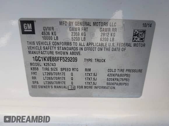 2015 Chevrolet Silverado 2500HD LT z VIN 1GC1KVE86FF529209, wystawiony jako IAAI lot #43080315 z przebiegiem 180 674 mil mil oraz . Historia ofert i sprzedaży dostępna na DreamBid. Obrazek 9.