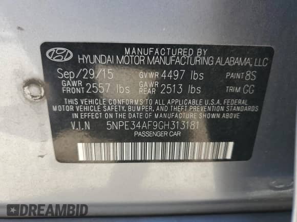 2016 Hyundai Sonata Limited с VIN 5NPE34AF9GH313181, выставлен на аукционе Copart как лот 80143035 с пробегом 139 342 миль миль и Списание • Salvage title. История ставок и продаж доступна на DreamBid. Изображение 12.