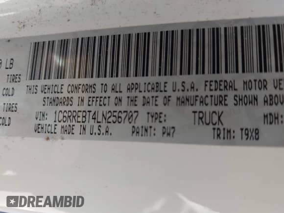 2020 Ram 1500 Big Horn z VIN 1C6RREBT4LN256707, wystawiony jako IAAI lot #42489432 z przebiegiem 95 117 mil mil oraz . Historia ofert i sprzedaży dostępna na DreamBid. Obrazek 9.