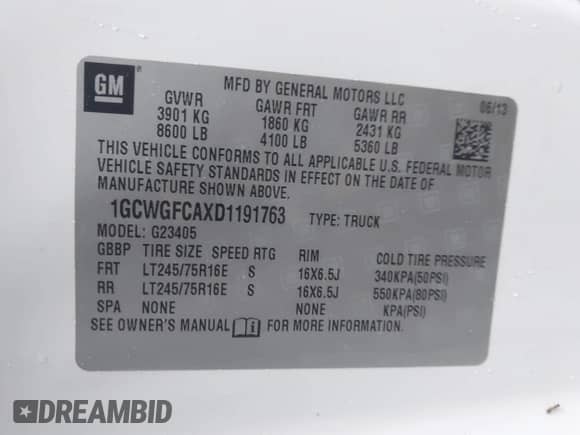 2013 Chevrolet Express Cargo with VIN 1GCWGFCAXD1191763, listed as a IAAI auction lot 43286535 with 187,753 mi miles and . Bid and sale history available at DreamBid. Image 9.