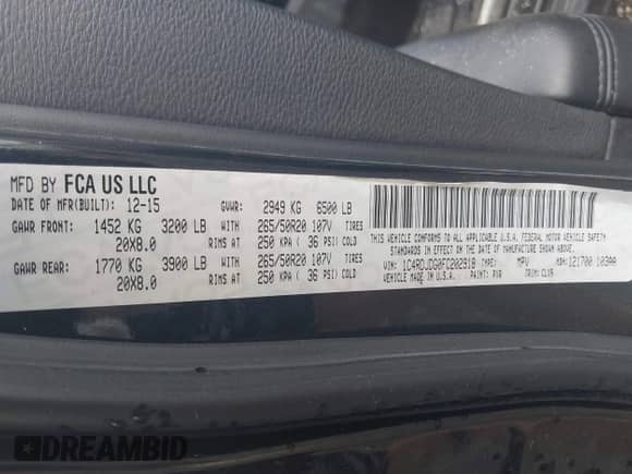 2015 Dodge Durango Limited with VIN 1C4RDJDG0FC202918, listed as a IAAI auction lot 39955792 with 122,105 mi miles and . Bid and sale history available at DreamBid. Image 9.