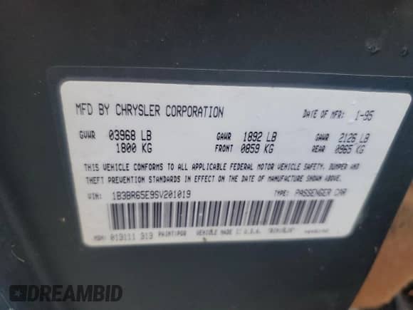 1995 Dodge Viper with VIN 1B3BR65E9SV201019, listed as a Copart auction lot 77252124 with Not provided miles and Non repairable. Bid and sale history available at DreamBid. Image 13.