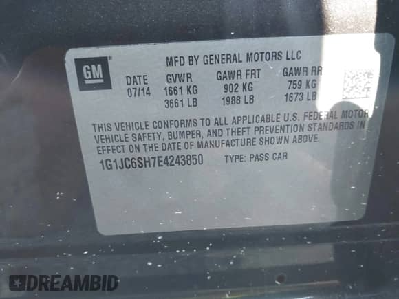 2014 Chevrolet Sonic LT с VIN 1G1JC6SH7E4243850, выставлен на аукционе IAAI как лот 42727122 с пробегом 133 080 миль миль и . История ставок и продаж доступна на DreamBid. Изображение 9.