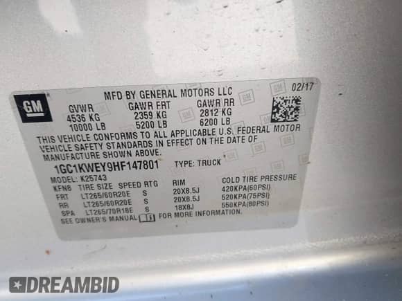 2017 Chevrolet Silverado 2500HD LTZ z VIN 1GC1KWEY9HF147801, wystawiony jako IAAI lot #42299119 z przebiegiem 95 162 mil mil oraz . Historia ofert i sprzedaży dostępna na DreamBid. Obrazek 9.