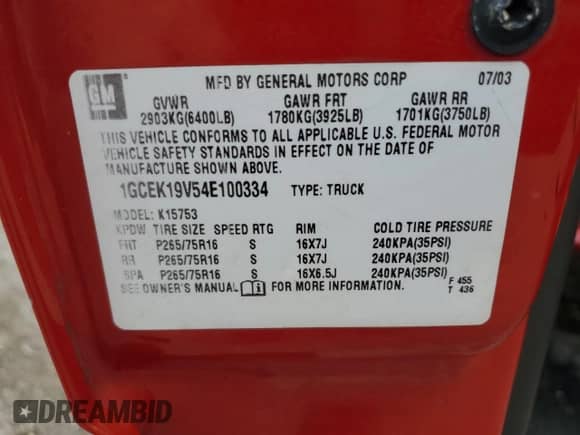 2004 Chevrolet Silverado 1500 Z71 z VIN 1GCEK19V54E100334, wystawiony jako Copart lot #56367365 z przebiegiem 145 600 mil mil oraz Szkoda całkowita • Salvage title. Historia ofert i sprzedaży dostępna na DreamBid. Obrazek 12.