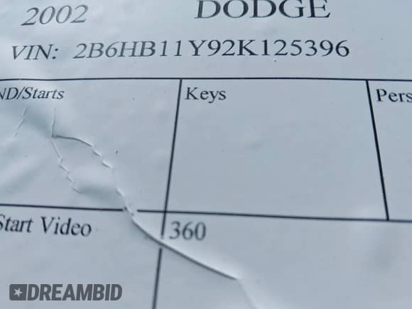 2002 Dodge Cargo with VIN 2B6HB11Y92K125396, listed as a IAAI auction lot 42036186 with 96,663 mi miles and . Bid and sale history available at DreamBid. Image 9.