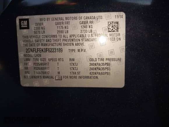 2015 Chevrolet Equinox LT with VIN 2GNFLFEK0F6223189, listed as a IAAI auction lot 43507391 with 133,458 mi miles and . Bid and sale history available at DreamBid. Image 9.