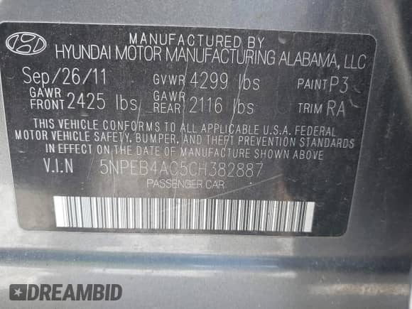 2012 Hyundai Sonata GLS с VIN 5NPEB4AC5CH382887, выставлен на аукционе IAAI как лот 43492909 с пробегом 200 715 миль миль и . История ставок и продаж доступна на DreamBid. Изображение 9.