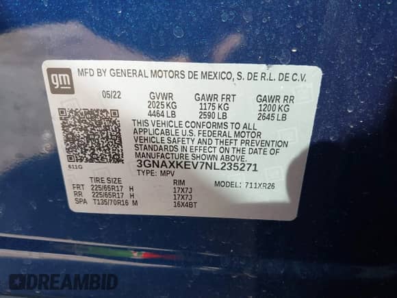 2022 Chevrolet Equinox LT z VIN 3GNAXKEV7NL235271, wystawiony jako IAAI lot #43187263 z przebiegiem 49 326 mil mil oraz . Historia ofert i sprzedaży dostępna na DreamBid. Obrazek 9.