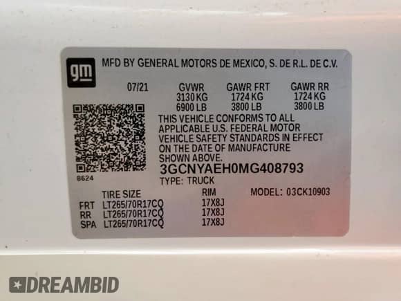 2021 Chevrolet Silverado 1500 Work Truck с VIN 3GCNYAEH0MG408793, выставлен на аукционе Copart как лот 62702855 с пробегом 67 710 миль миль и Чистый • Clean title. История ставок и продаж доступна на DreamBid. Изображение 12.