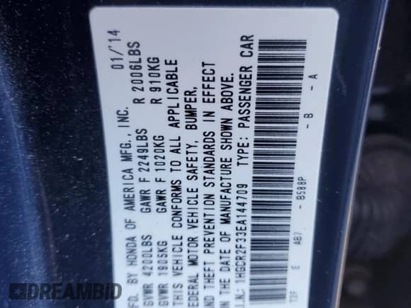 2014 Honda Accord LX z VIN 1HGCR2F33EA144709, wystawiony jako Copart lot #91011175 z przebiegiem 122 087 mil mil oraz Czysty tytuł • Clean title. Historia ofert i sprzedaży dostępna na DreamBid. Obrazek 12.