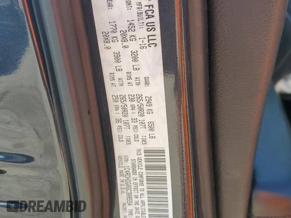 2016 Dodge Durango Limited with VIN 1C4RDHDG0GC308554, listed as a Copart auction lot 70061445 with 167,327 mi miles and Clean title. Bid and sale history available at DreamBid. Image 13.