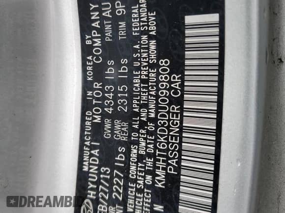 2013 Hyundai Genesis Coupe 2.0T с VIN KMHHT6KD3DU099808, выставлен на аукционе Copart как лот 78927014 с пробегом 129 067 миль миль и Списание • Salvage title. История ставок и продаж доступна на DreamBid. Изображение 12.