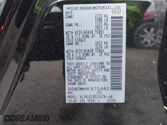 2017 Nissan Pathfinder SV with VIN 5N1DR2MMXHC675442, listed as a IAAI auction lot 42309321 with 48,343 mi miles and . Bid and sale history available at DreamBid. Image 9.