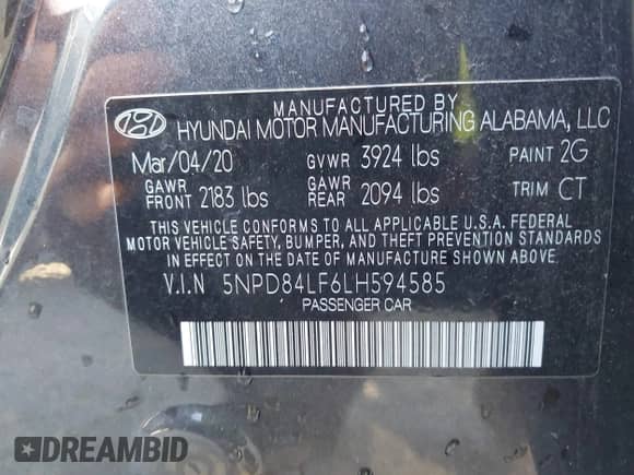 2020 Hyundai Elantra SEL z VIN 5NPD84LF6LH594585, wystawiony jako IAAI lot #43419010 z przebiegiem 56 447 mil mil oraz . Historia ofert i sprzedaży dostępna na DreamBid. Obrazek 9.