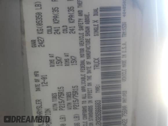 2002 Dodge Dakota с VIN 1B7GL12X32S566683, выставлен на аукционе Copart как лот 56896145 с пробегом 229 321 миль миль и Списание • Salvage title. История ставок и продаж доступна на DreamBid. Изображение 12.