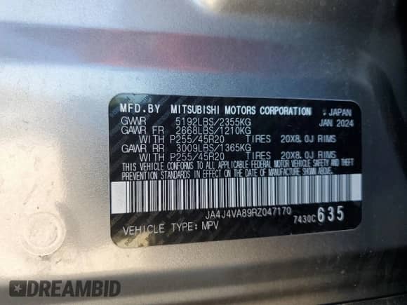 2024 Mitsubishi Outlander SE with VIN JA4J4VA89RZ047170, listed as a Copart auction lot 86654285 with 36,468 mi miles and Clean title. Bid and sale history available at DreamBid. Image 13.