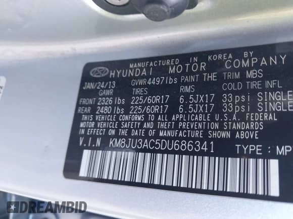 2013 Hyundai Tucson GLS с VIN KM8JU3AC5DU686341, выставлен на аукционе IAAI как лот 43530354 с пробегом 70 513 миль миль и . История ставок и продаж доступна на DreamBid. Изображение 9.