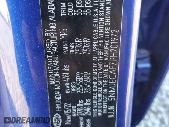 2023 Hyundai Tucson Limited with VIN 5NMJECAE7PH201972, listed as a Copart auction lot 84880645 with 57,422 mi miles and Salvage title. Bid and sale history available at DreamBid. Image 12.