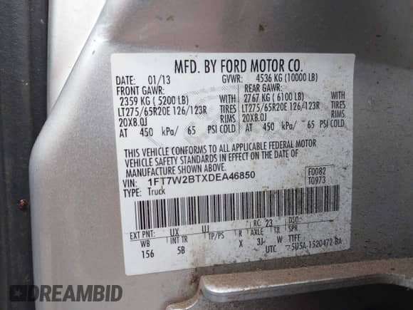 2013 Ford F-250 XL z VIN 1FT7W2BTXDEA46850, wystawiony jako IAAI lot #42983900 z przebiegiem 254 813 mil mil oraz . Historia ofert i sprzedaży dostępna na DreamBid. Obrazek 9.