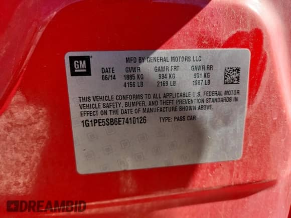 2014 Chevrolet Cruze 2LT с VIN 1G1PE5SB6E7410126, выставлен на аукционе Copart как лот 84961955 с пробегом 134 704 миль миль и Списание • Salvage title. История ставок и продаж доступна на DreamBid. Изображение 13.