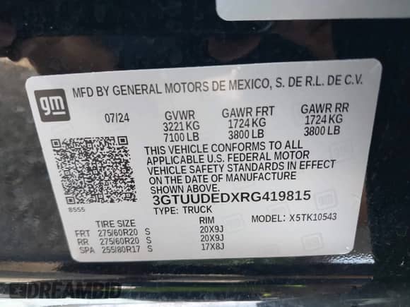 2024 GMC Sierra 1500 SLT с VIN 3GTUUDEDXRG419815, выставлен на аукционе IAAI как лот 43256565 с пробегом 15 975 миль миль и . История ставок и продаж доступна на DreamBid. Изображение 9.