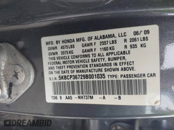 2009 Honda Accord z VIN 5KBCP36729B001035, wystawiony jako IAAI lot #43551372 z przebiegiem 288 594 mil mil oraz . Historia ofert i sprzedaży dostępna na DreamBid. Obrazek 9.