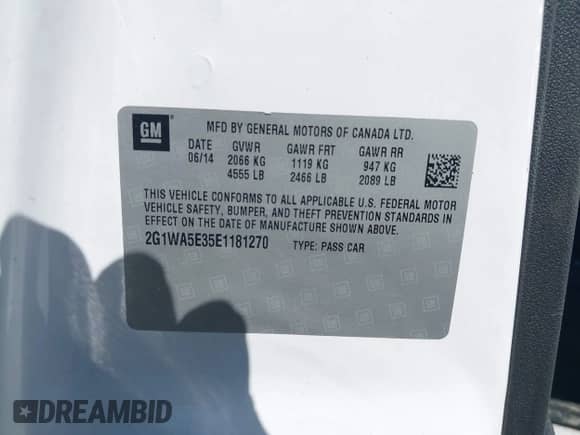2014 Chevrolet Impala LS with VIN 2G1WA5E35E1181270, listed as a IAAI auction lot 43396640 with 114,000 mi miles and . Bid and sale history available at DreamBid. Image 9.