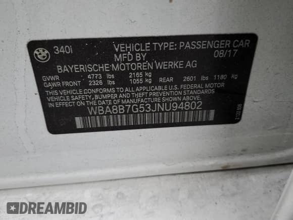 2018 BMW 3 Series 340i xDrive с VIN WBA8B7G53JNU94802, выставлен на аукционе Copart как лот 56126975 с пробегом 84 301 миль миль и Списание • Salvage title. История ставок и продаж доступна на DreamBid. Изображение 12.