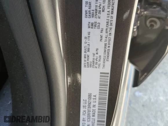 2024 Ram 1500 Big Horn with VIN 1C6SRFBT8RN210880, listed as a Copart auction lot 68762165 with 14,477 mi miles and Non repairable. Bid and sale history available at DreamBid. Image 12.