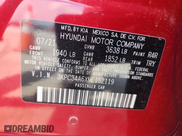 2021 Hyundai Accent Limited z VIN 3KPC34A6XME152119, wystawiony jako Copart lot #63602475 z przebiegiem 103 412 mil mil oraz Szkoda całkowita • Salvage title. Historia ofert i sprzedaży dostępna na DreamBid. Obrazek 13.