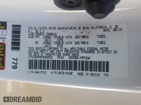 2019 Toyota Tacoma TRD Off Road z VIN 3TMCZ5AN9KM282522, wystawiony jako Copart lot #85939905 z przebiegiem 89 447 mil mil oraz Nie do naprawy • Non repairable. Historia ofert i sprzedaży dostępna na DreamBid. Obrazek 12.