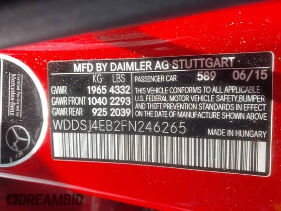 2015 Mercedes-Benz CLA 250 с VIN WDDSJ4EB2FN246265, выставлен на аукционе IAAI как лот 43073505 с пробегом 152 899 миль миль и . История ставок и продаж доступна на DreamBid. Изображение 9.