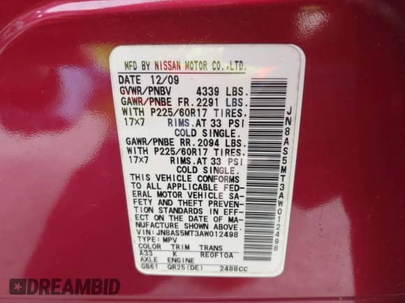 2010 Nissan Rogue SL с VIN JN8AS5MT3AW012498, выставлен на аукционе IAAI как лот 42434315 с пробегом 189 417 миль миль и . История ставок и продаж доступна на DreamBid. Изображение 9.