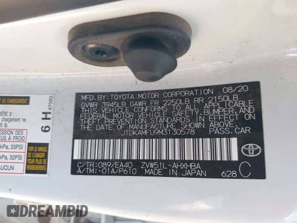 2021 Toyota Prius Limited with VIN JTDKAMFU9M3130578, listed as a IAAI auction lot 43236398 with 258,496 mi miles and . Bid and sale history available at DreamBid. Image 9.