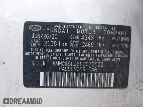 2020 Hyundai Ioniq Limited with VIN KMHC85LJ3LU072522, listed as a IAAI auction lot 43079236 with 22,758 mi miles and . Bid and sale history available at DreamBid. Image 9.